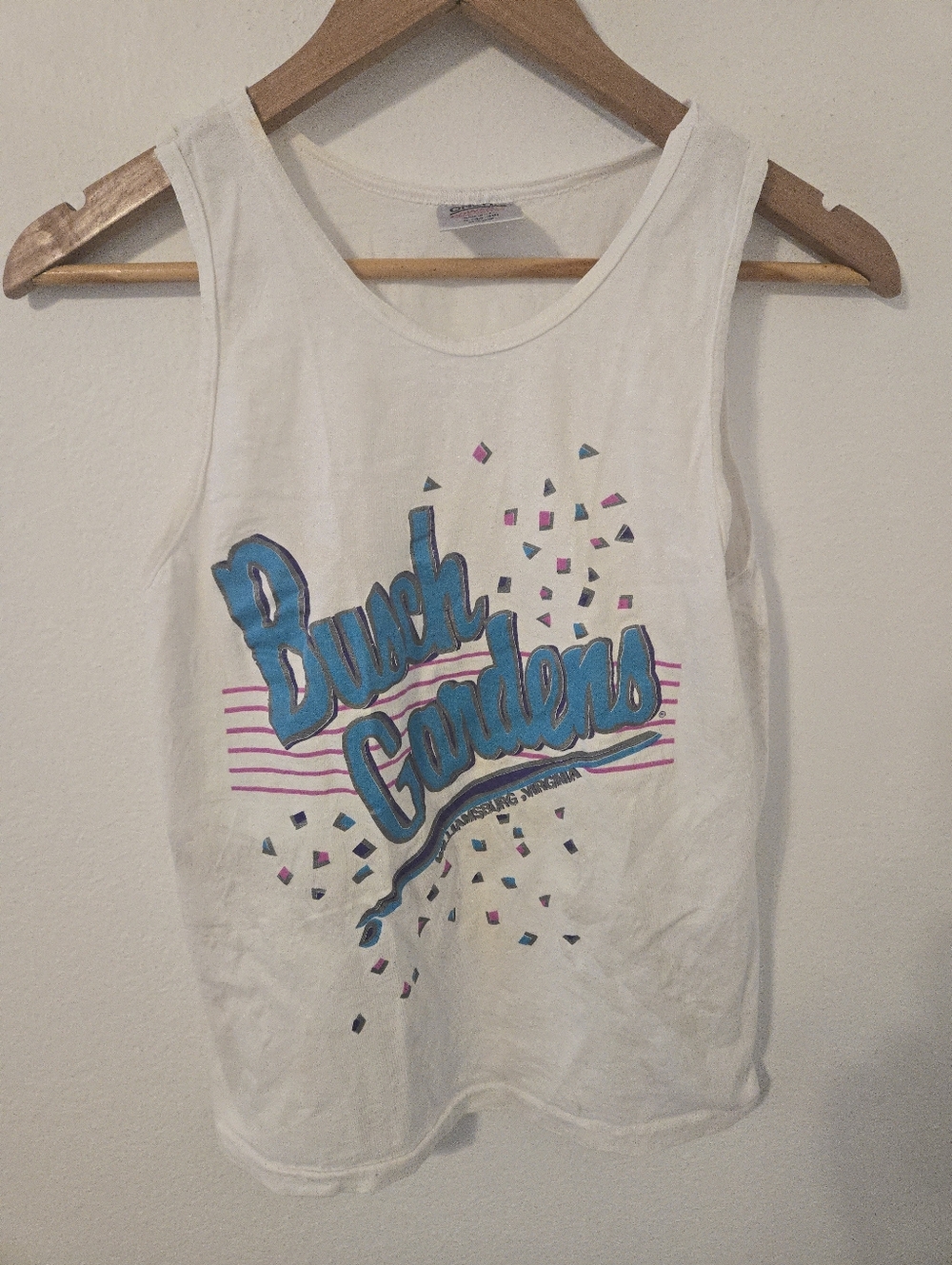 Vintage Busch Gardens Tank Top T Shirt Small White Oneita WIlliamsburg Virginia